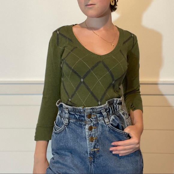 Vintage green argyle v-neck - Picture 11 of 12